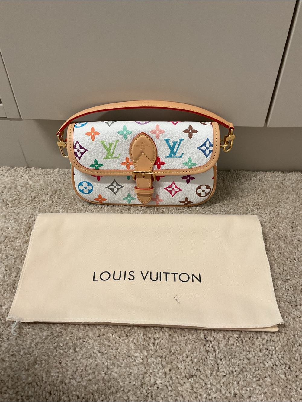 NWOT White Multicolor Monogram Crossbody Bag with Tan Trim - Picture 2 of 11